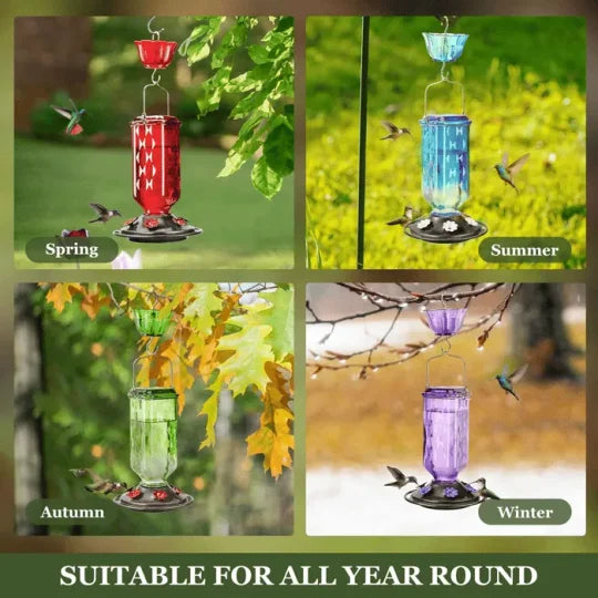 Glass Hummingbird Feeder 24 oz - Leak Proof Outdoor Feeder