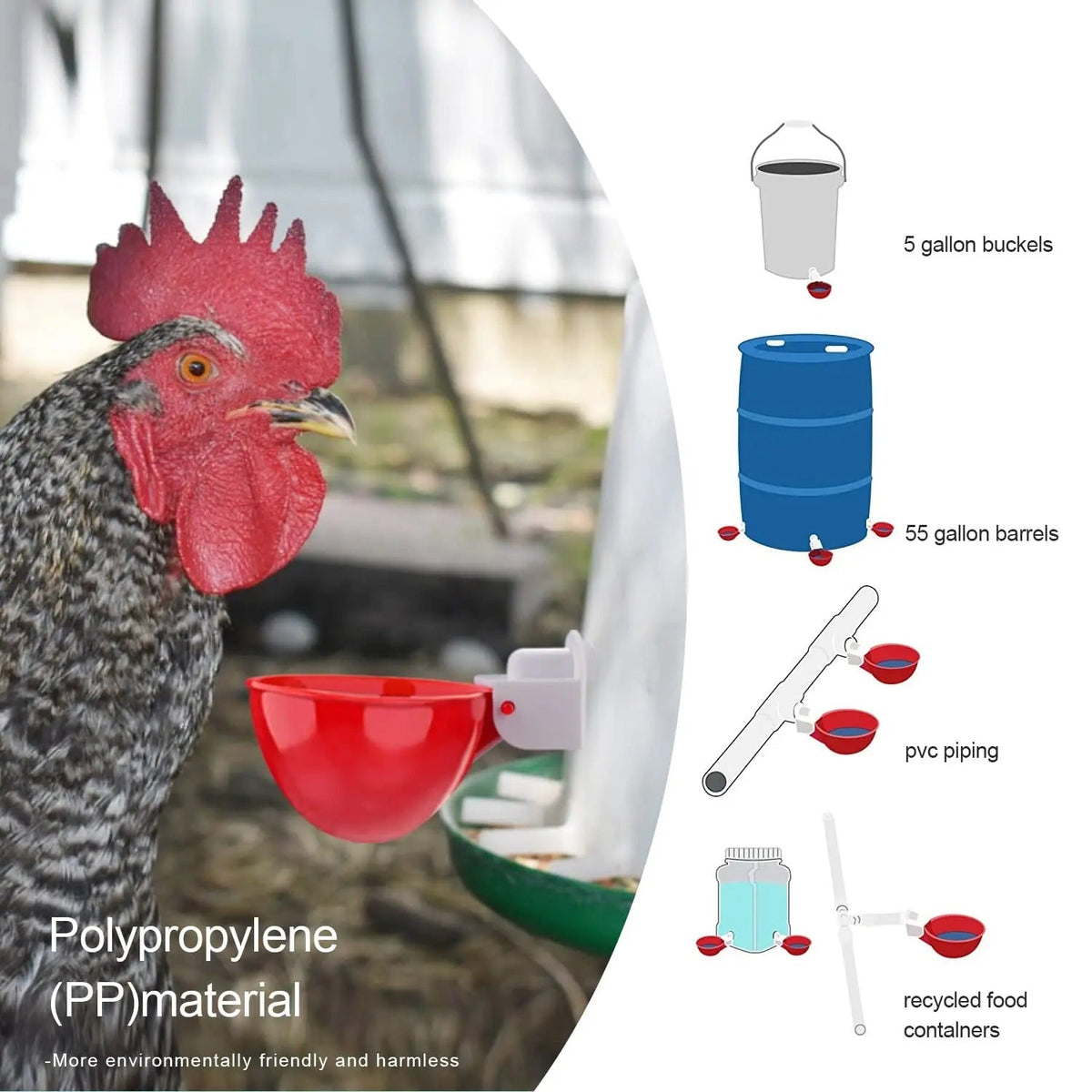 Chicken Waterer Cups 10 Pack - Poultry Drinker for Coop