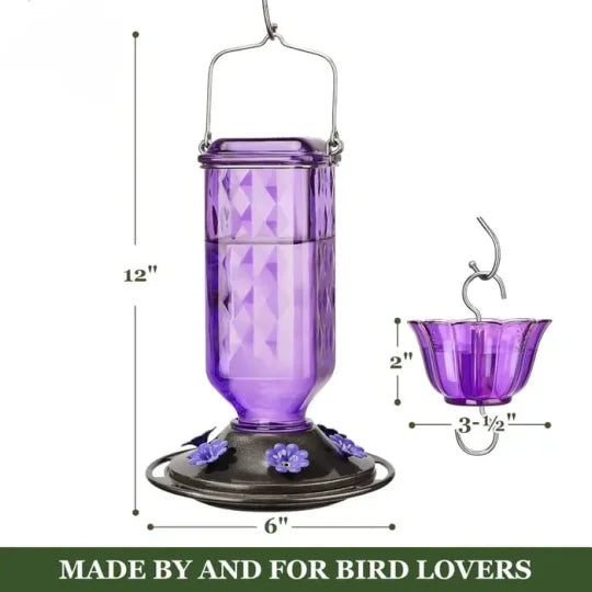 Glass Hummingbird Feeder 24 oz - Leak Proof Outdoor Feeder