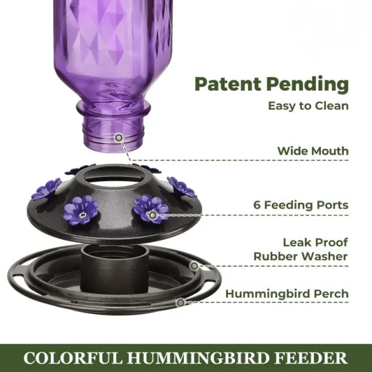 Glass Hummingbird Feeder 24 oz - Leak Proof Outdoor Feeder