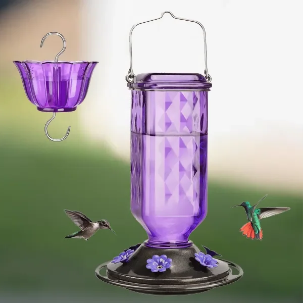 Glass Hummingbird Feeder 24 oz - Leak Proof Outdoor Feeder