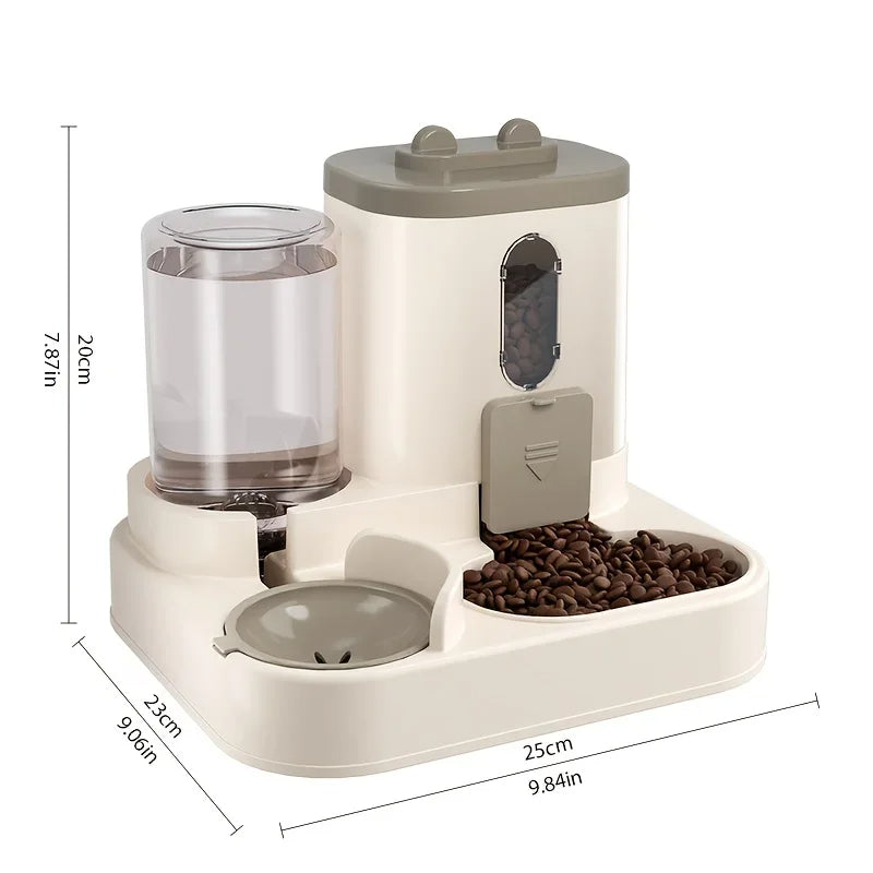 Dog & Cat Feeder with Water Dispenser - 2 in 1 Pet Bowl Set