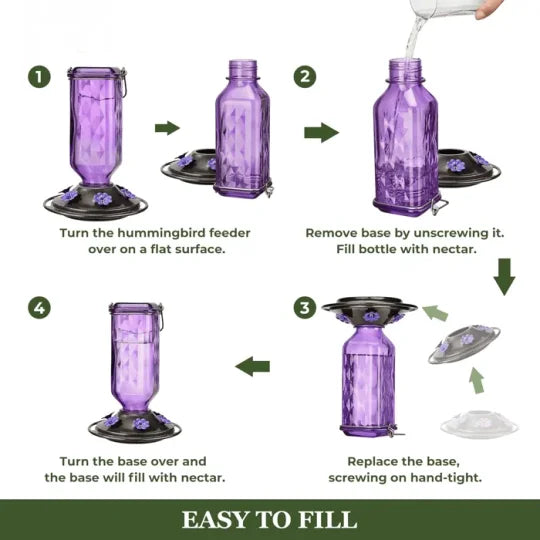 Glass Hummingbird Feeder 24 oz - Leak Proof Outdoor Feeder