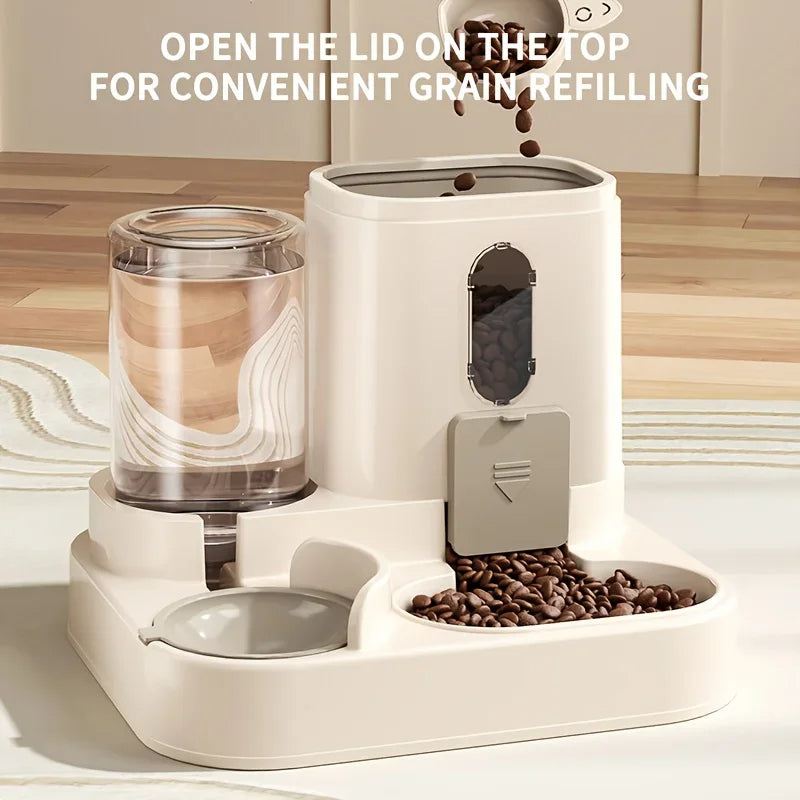 Dog & Cat Feeder with Water Dispenser - 2 in 1 Pet Bowl Set