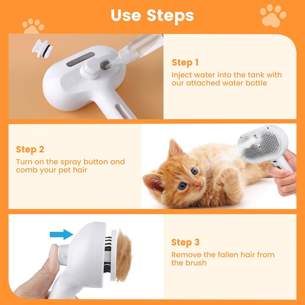 Cat Steam Brush - Pet Spray Grooming Brush for Cats & Dogs