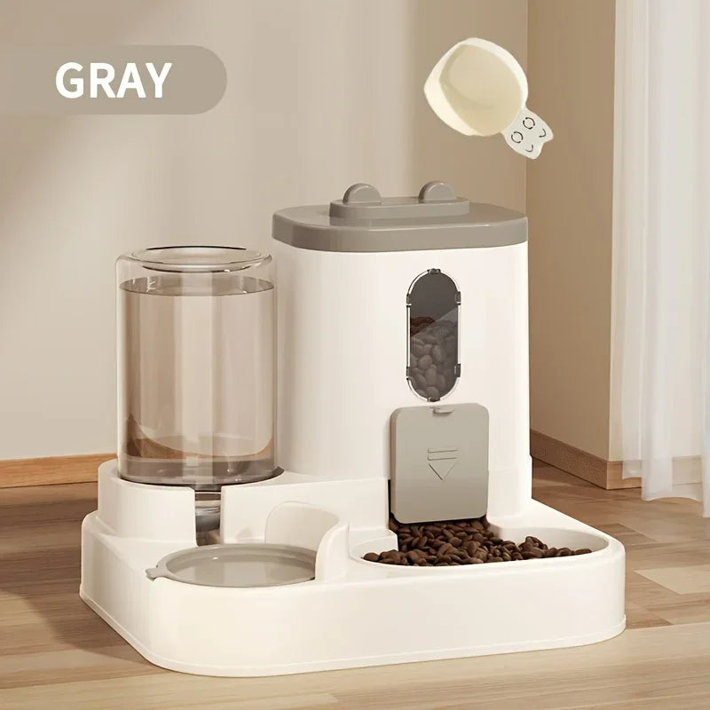 Dog & Cat Feeder with Water Dispenser - 2 in 1 Pet Bowl Set