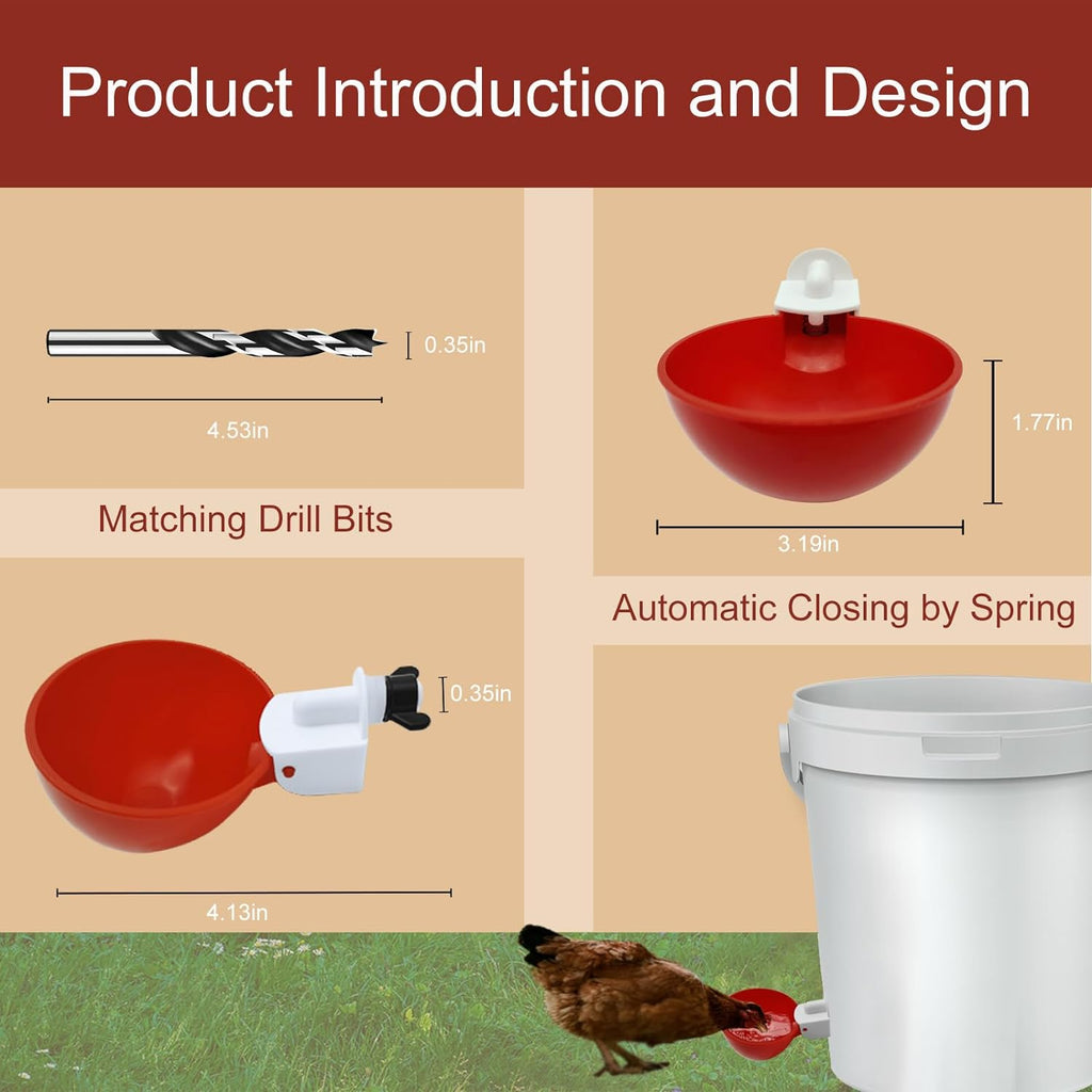 Chicken Waterer Cups 10 Pack - Poultry Drinker for Coop