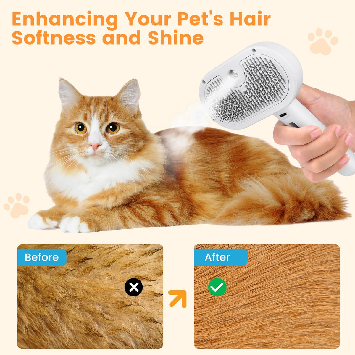 Cat Steam Brush - Pet Spray Grooming Brush for Cats & Dogs
