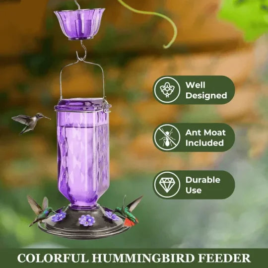 Glass Hummingbird Feeder 24 oz - Leak Proof Outdoor Feeder