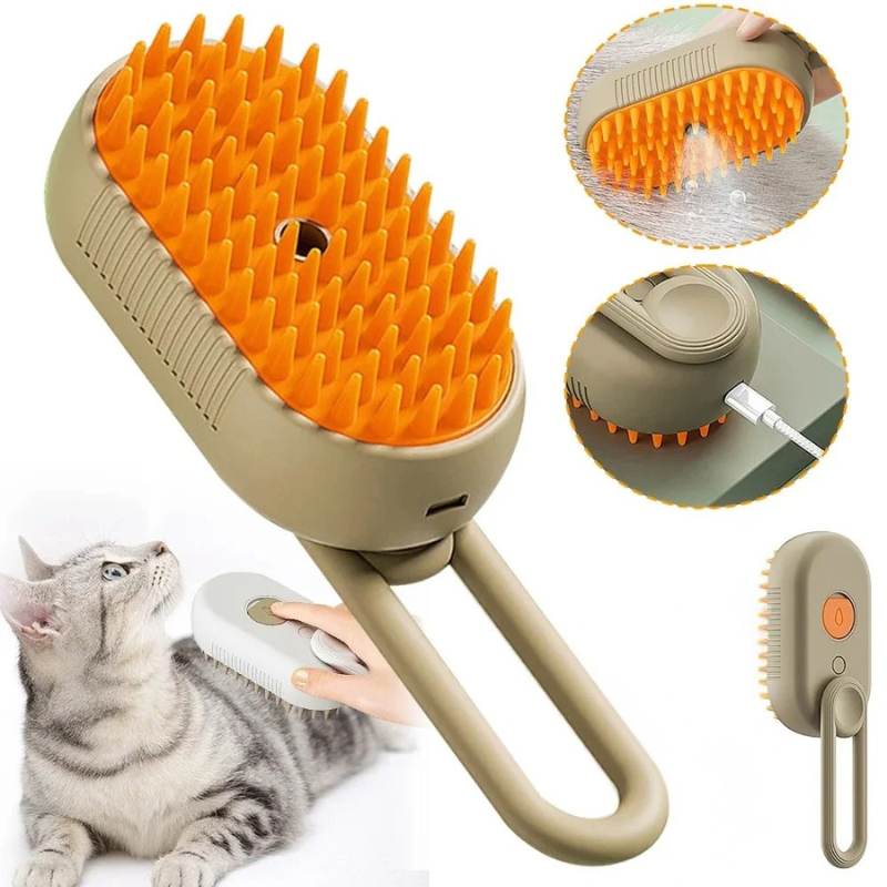 Pet Steam Brush - 3 in 1 Cat & Dog Spray Grooming Brush
