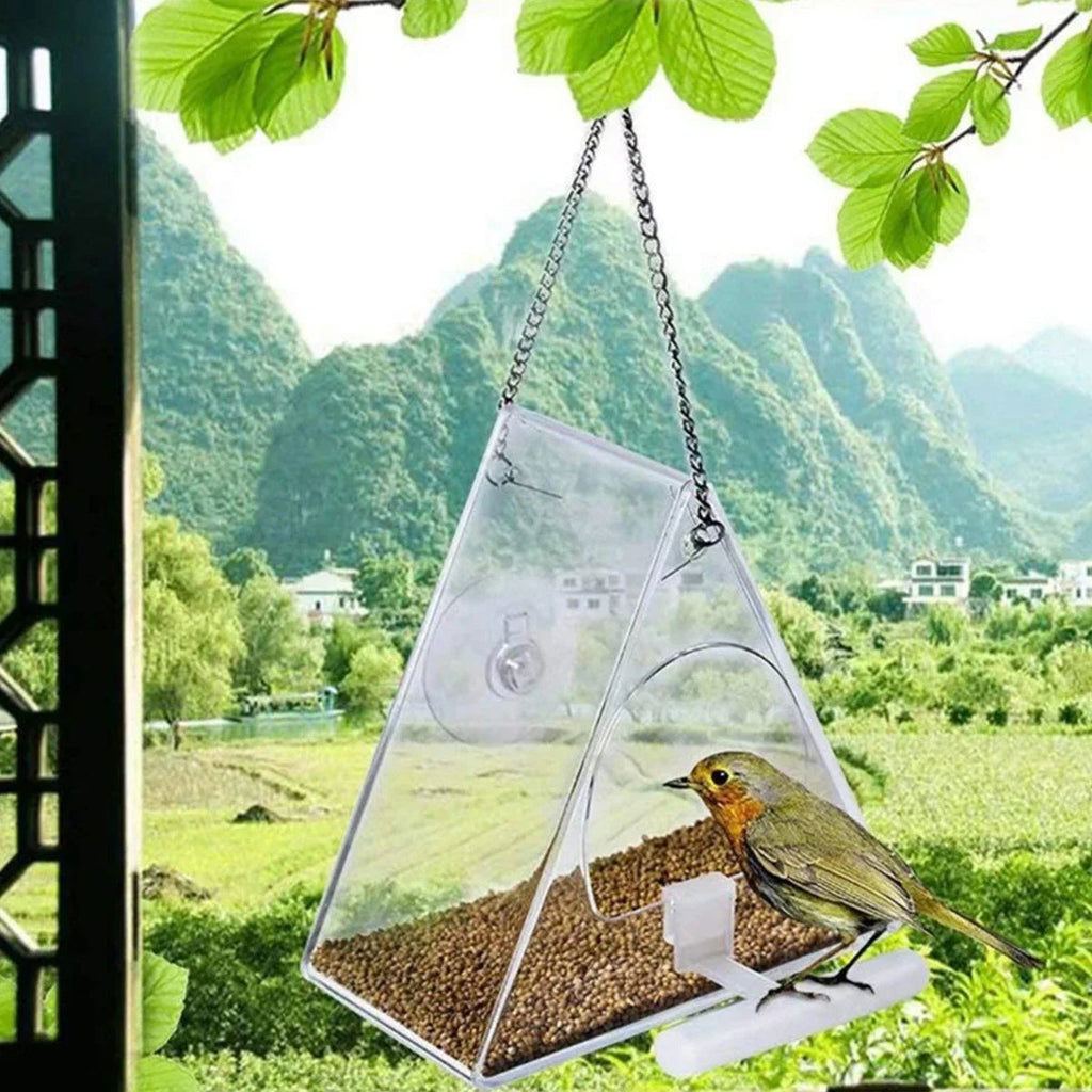 Clear Acrylic Bird Feeder - Hanging Outdoor Garden Feeder