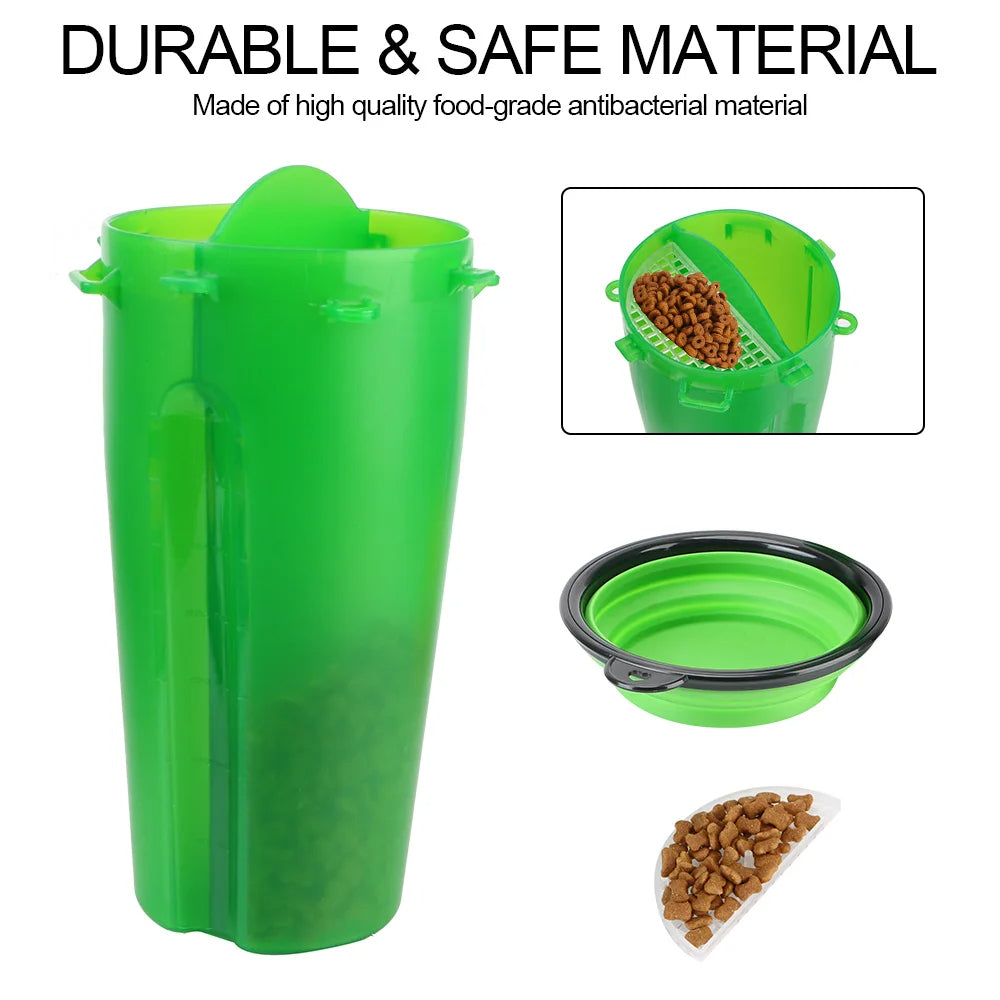 Collapsible Dog Water Bottle with Food Bowl - 2 in 1 Travel