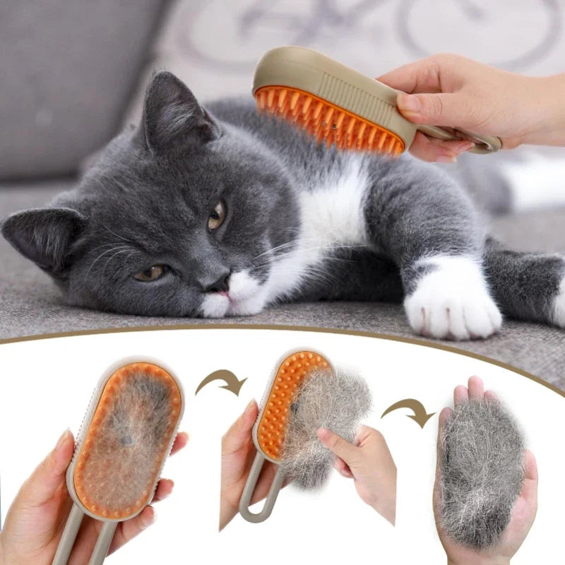 Pet Steam Brush - 3 in 1 Cat & Dog Spray Grooming Brush