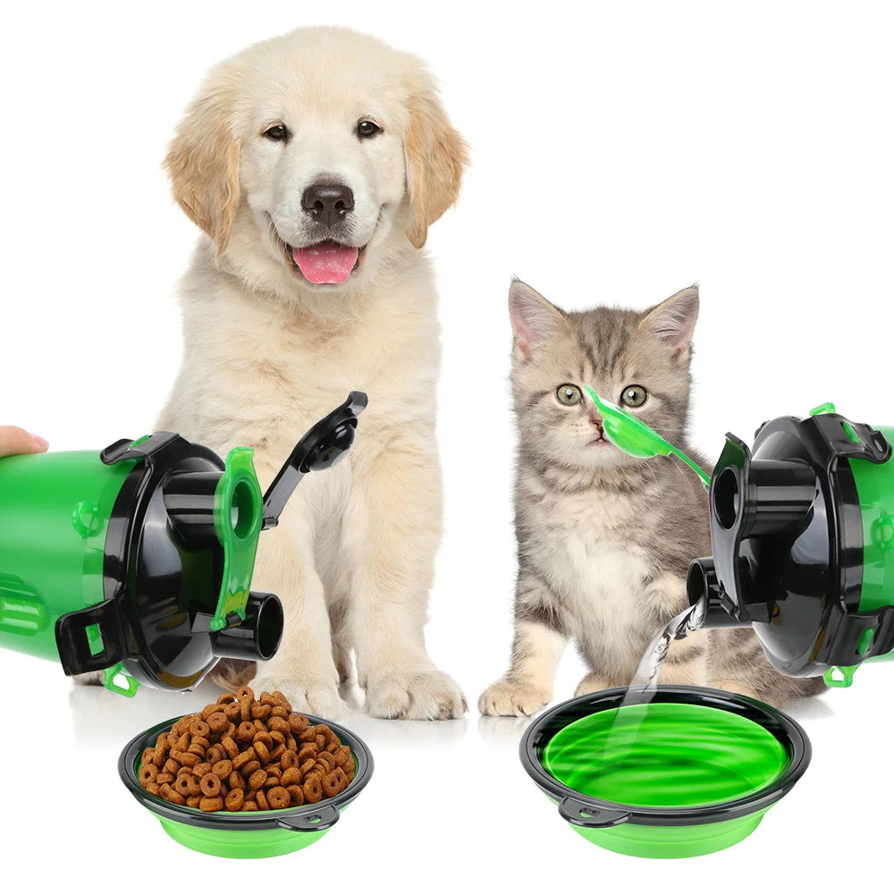 Collapsible Dog Water Bottle with Food Bowl - 2 in 1 Travel