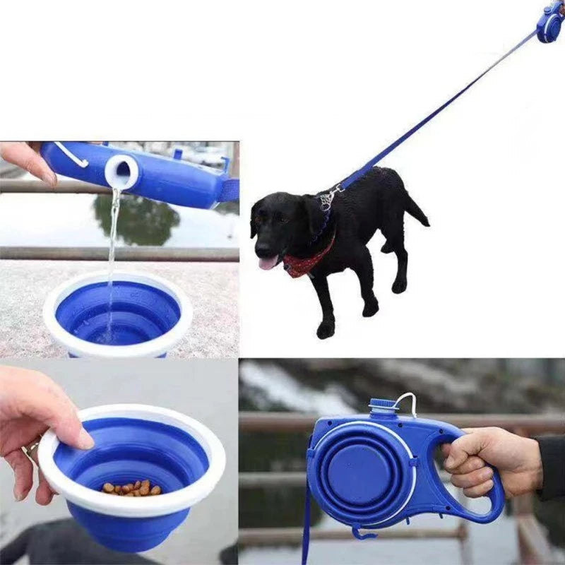 Dog Leash with Water Bottle & Bowl - 4 in 1 Walking Leash