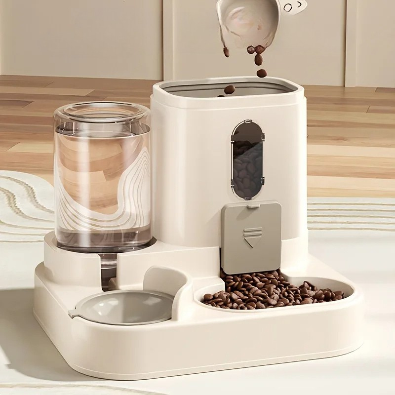Dog & Cat Feeder with Water Dispenser - 2 in 1 Pet Bowl Set