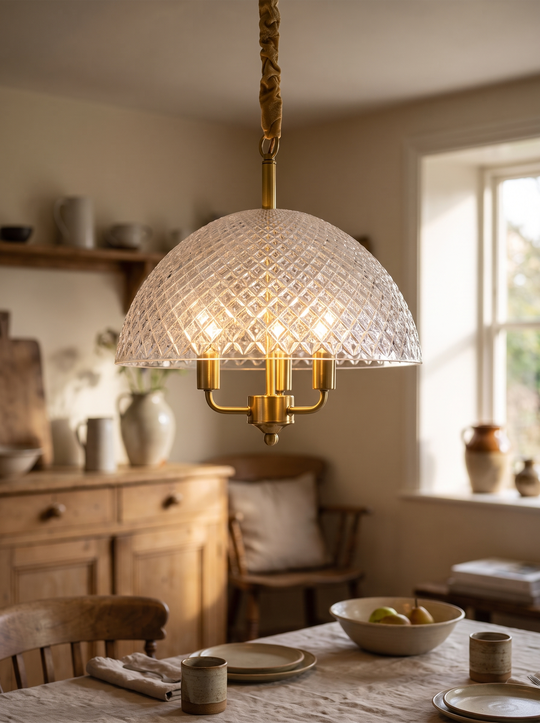Elvane pendant light lit