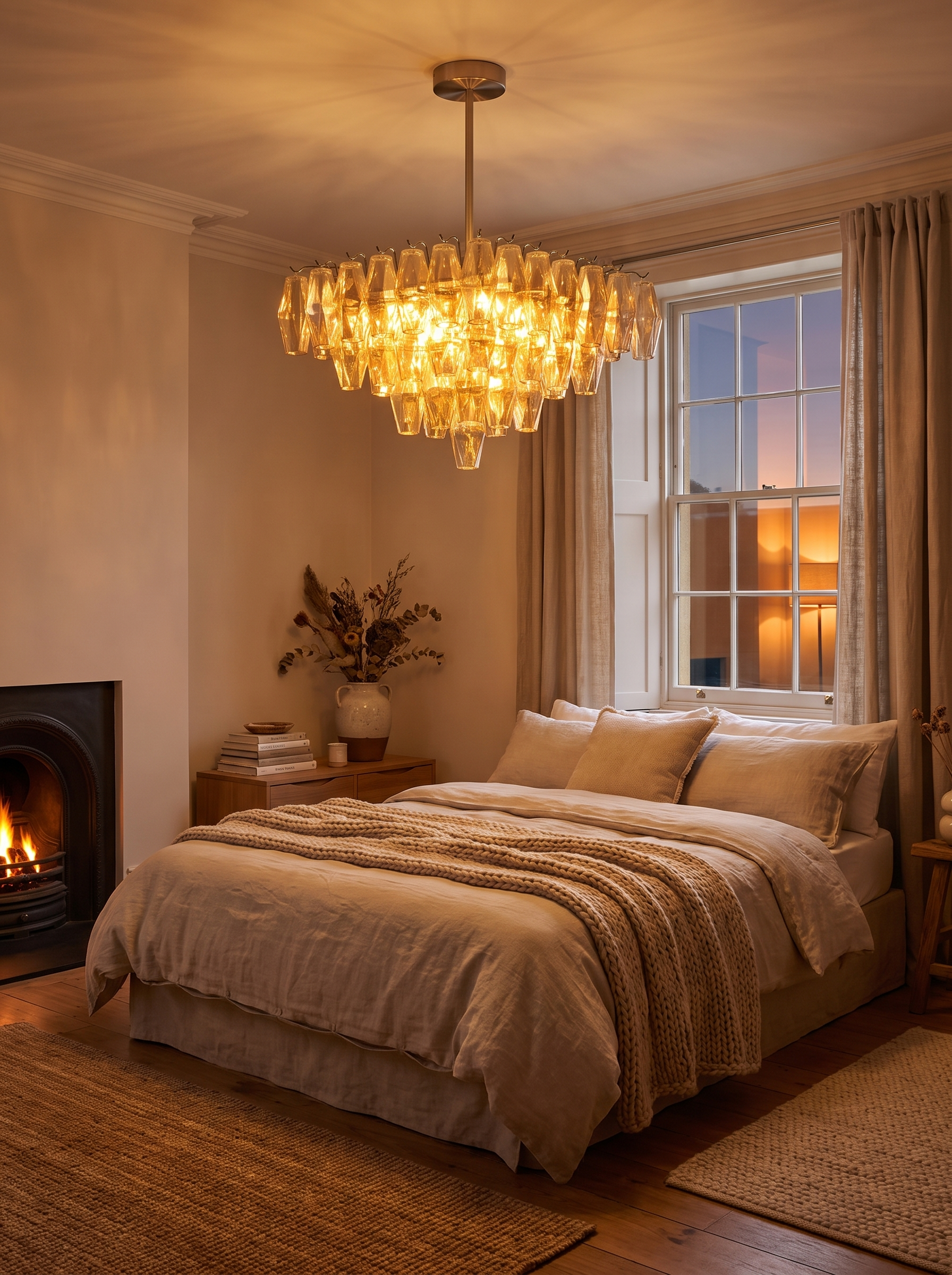 Elaren Chandelier above a bed