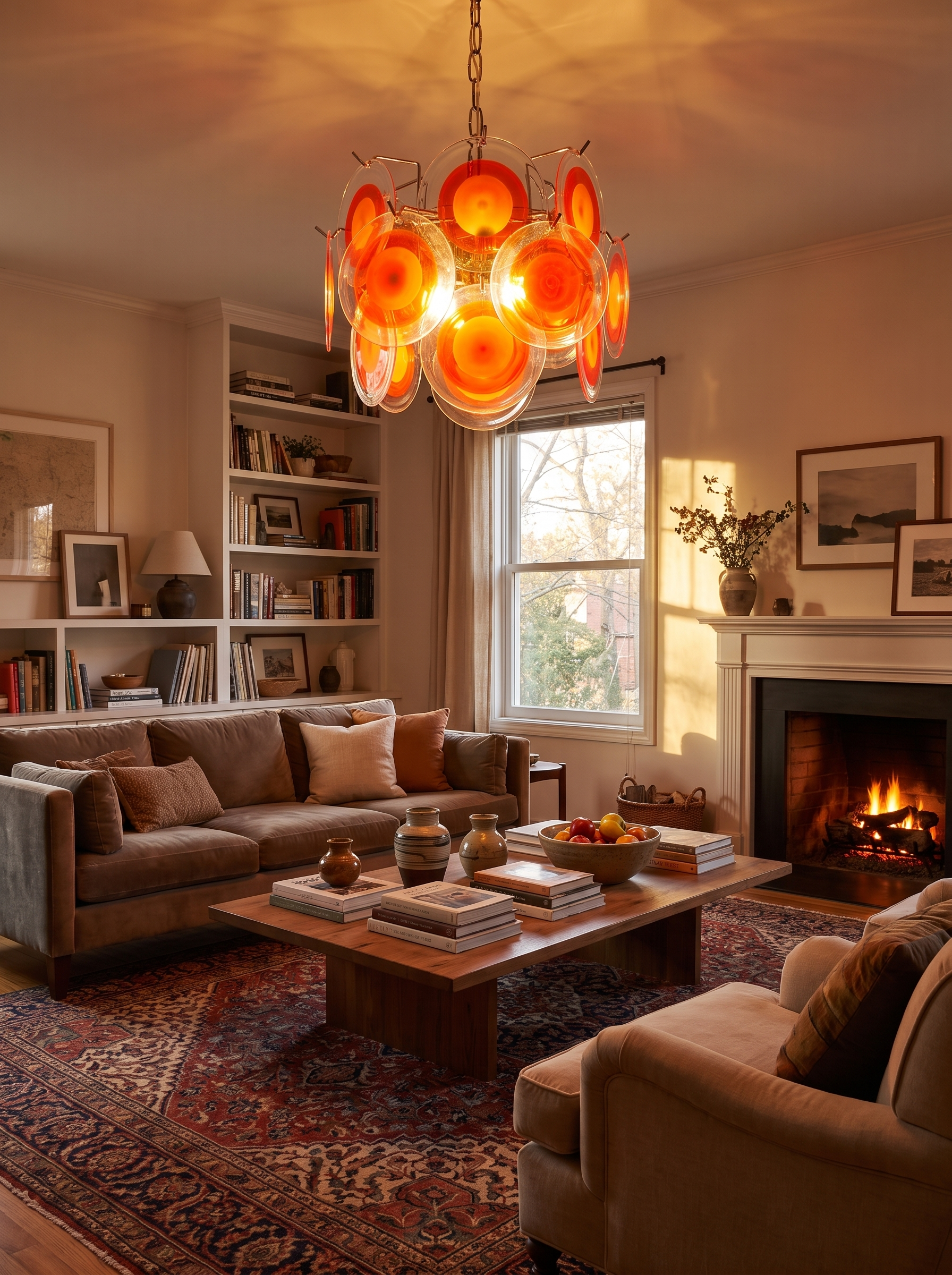 Rosvian Chandelier anchoring a living room