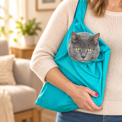 Anti Scratching Travel Cat Carrier Pouch with a cat inside