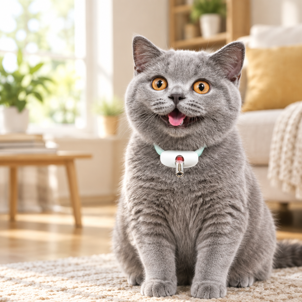 Interactive Laser Cat Collar worn by a cat