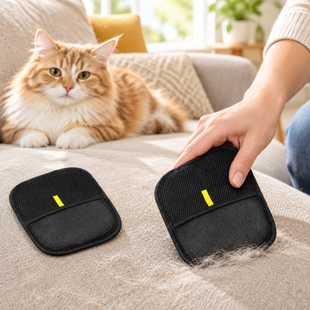 Pet Hair Remover Tool in use on a sofa