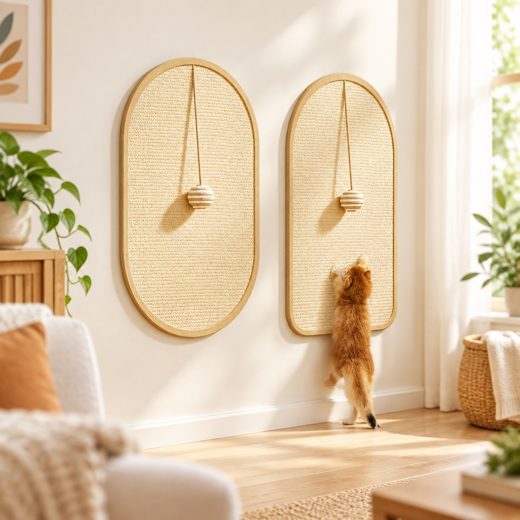 Sisal 3 in 1 Wall Mounted Cat Scratch Pad with a cat scratching