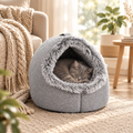Winter Cat Bed with a cat asleep