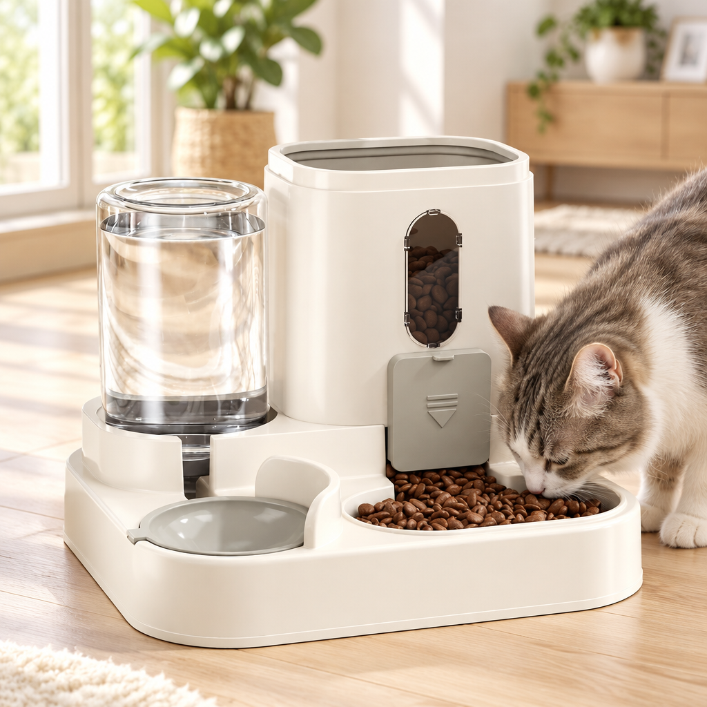 2 in 1 Dog and Cat Feeder with Water Dispenser in use