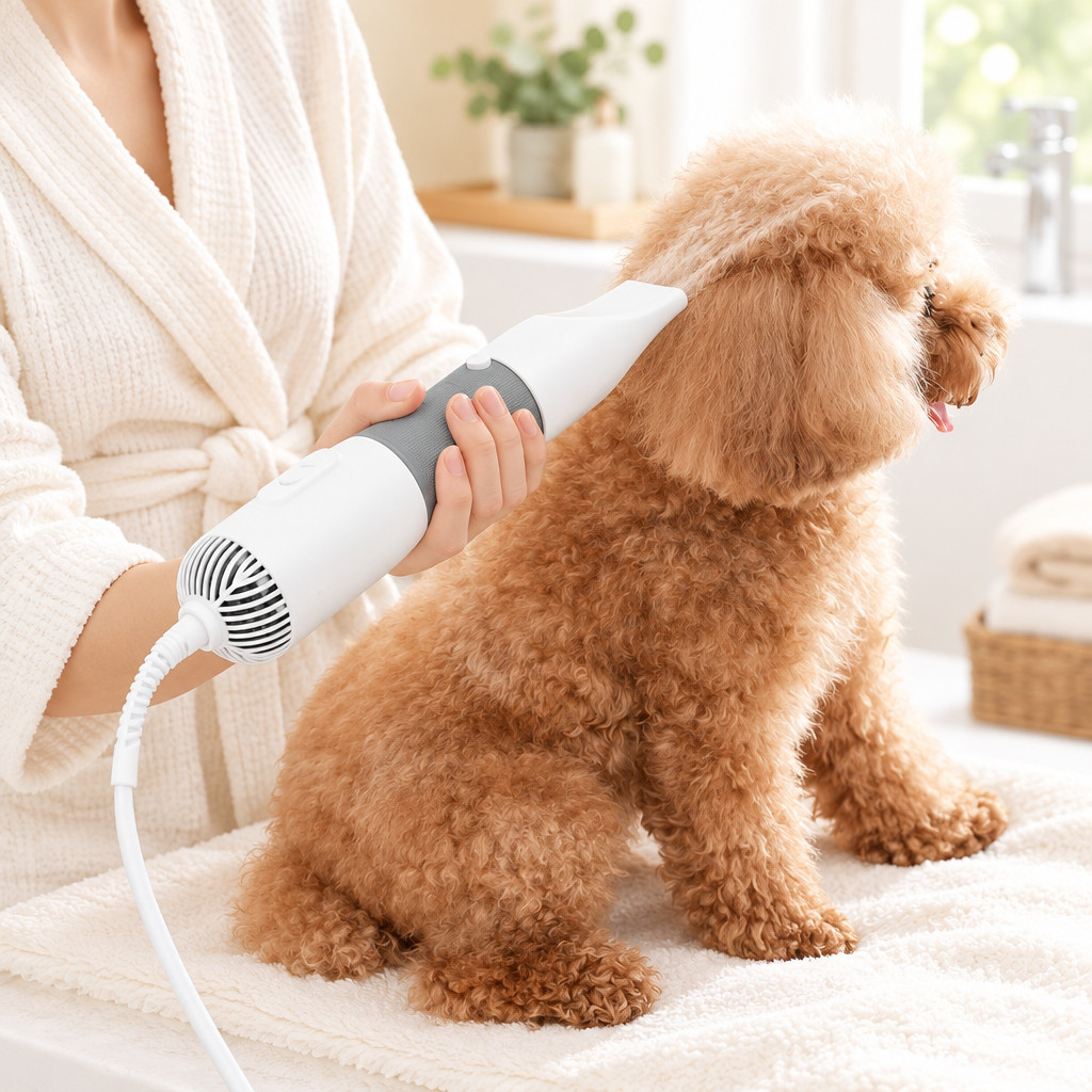 3-in-1 Dog Hair Dryer and Grooming Brush in use