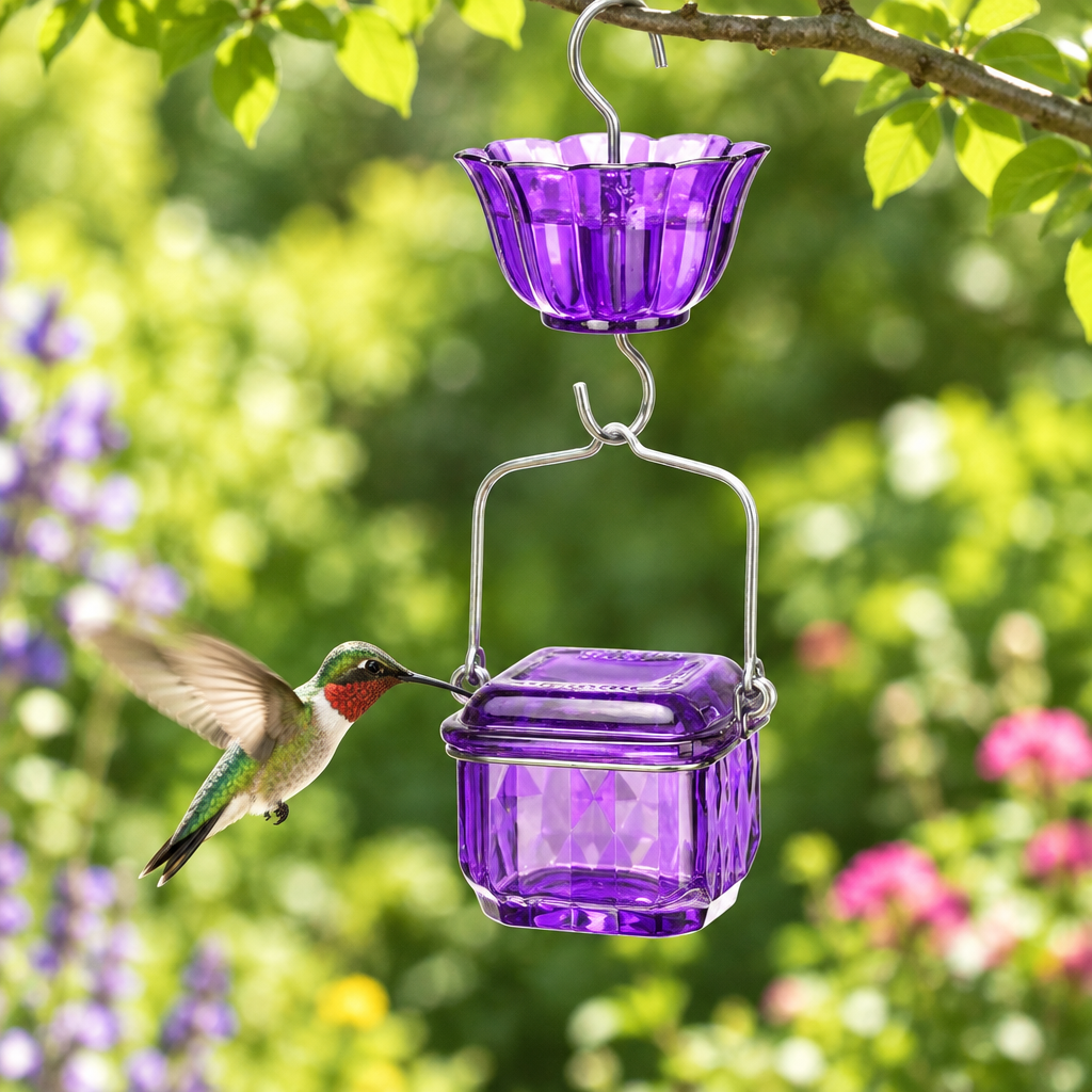Glass Hummingbird Feeder with a hummingbird