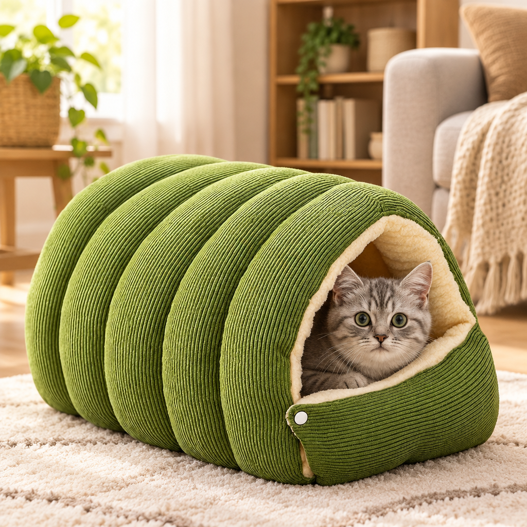 Washable Winter Closed Cat Bed with a cat