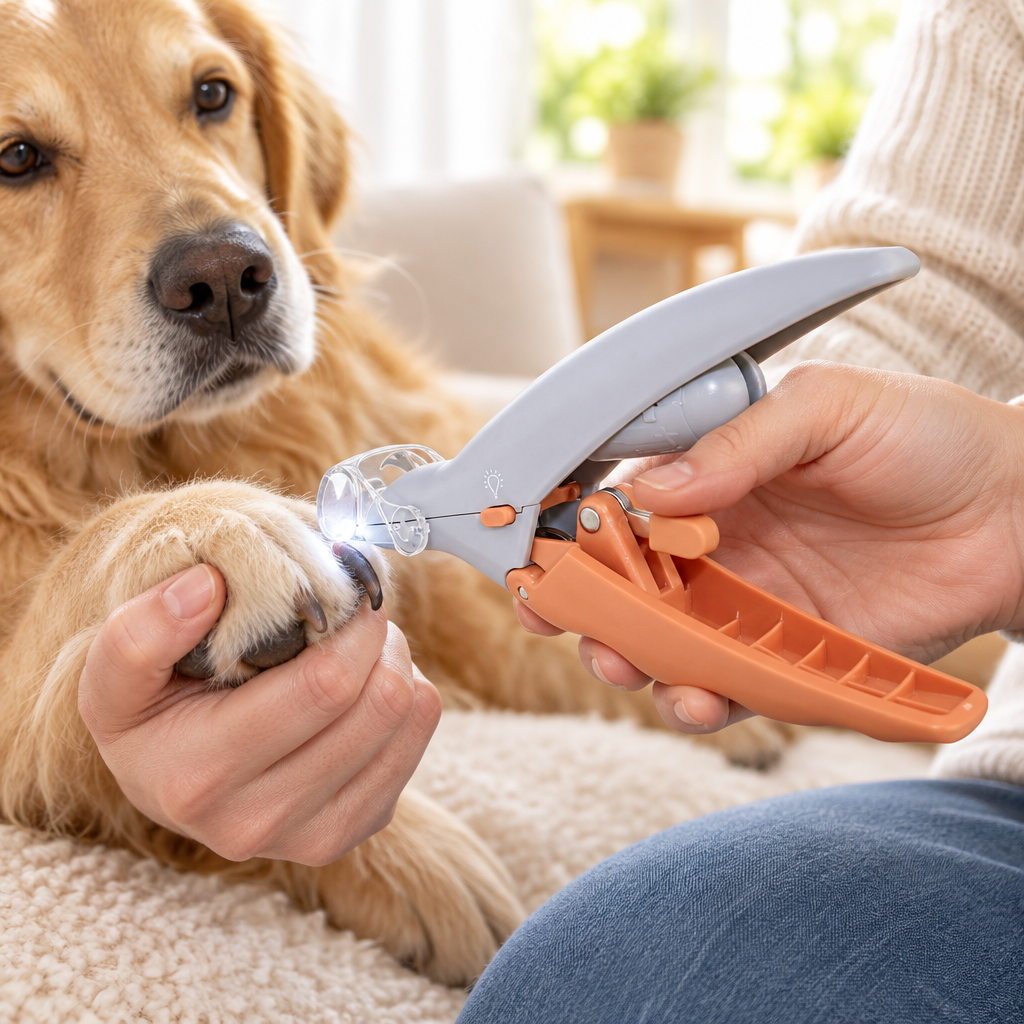 Pet Nail Clipper With Light in use