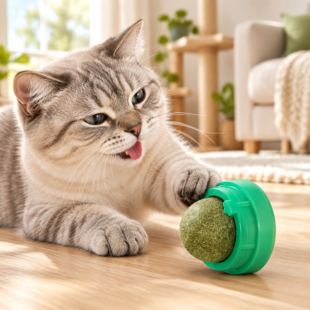 Premium Catnip Balls with a cat playing