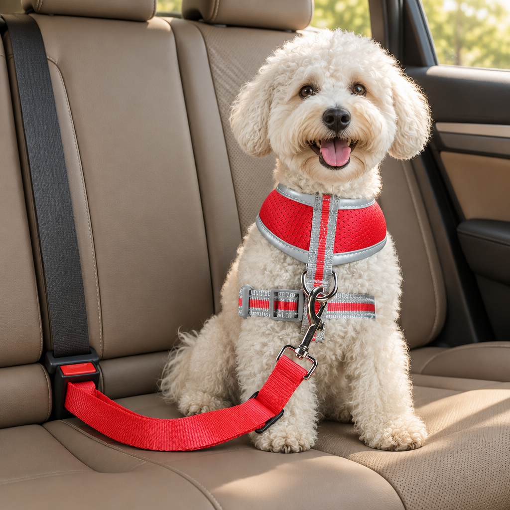Adjustable Dog Seat Belt in use in a car