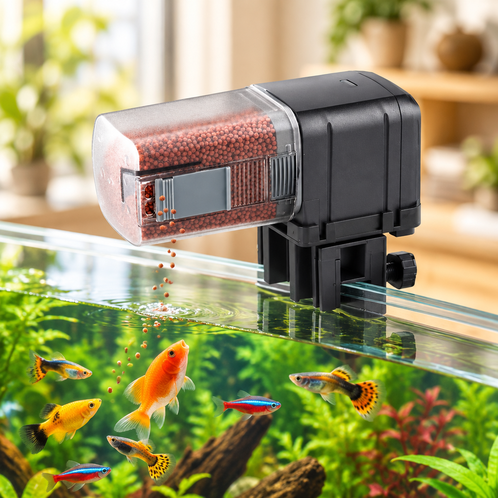 Automatic Fish Food Feeder on an aquarium