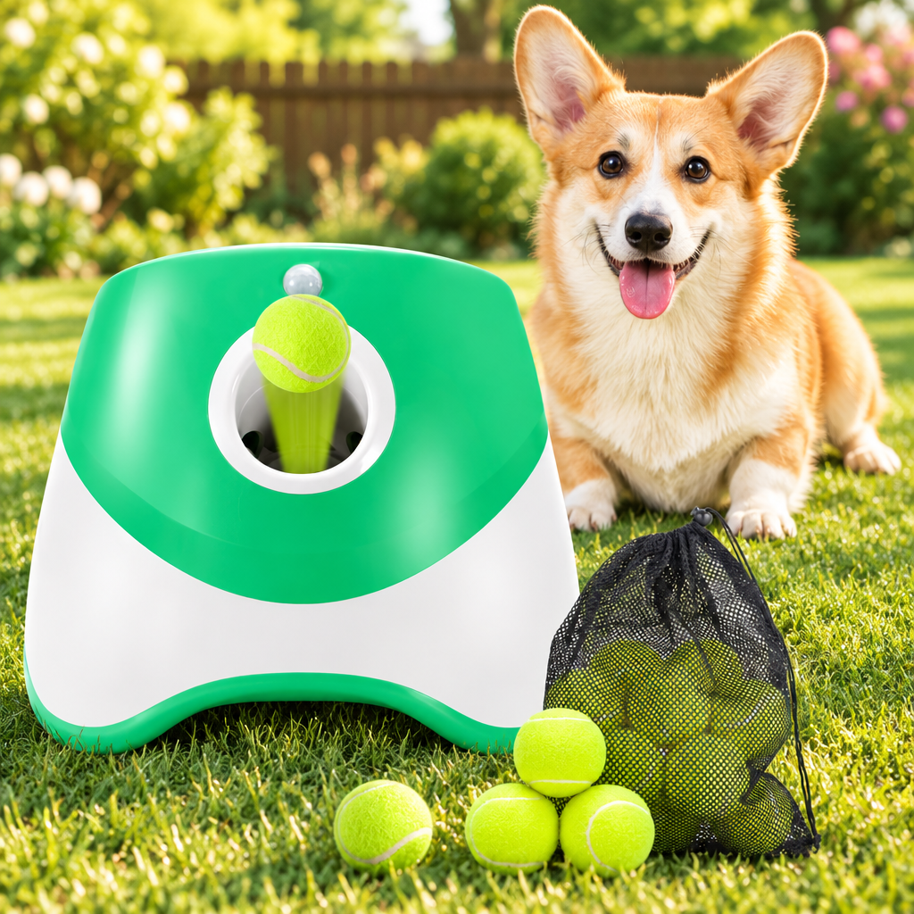 Automatic Dog Ball Thrower with a dog