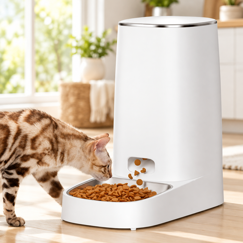 Automatic Cat Feeder with a cat eating