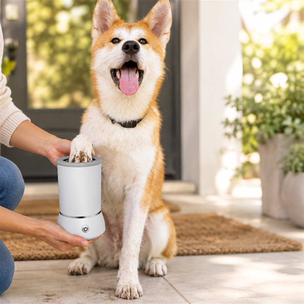 Automatic Paw Cleaner in use on a dog