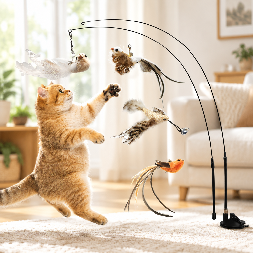 Bird Simulation Toy Set with a cat playing