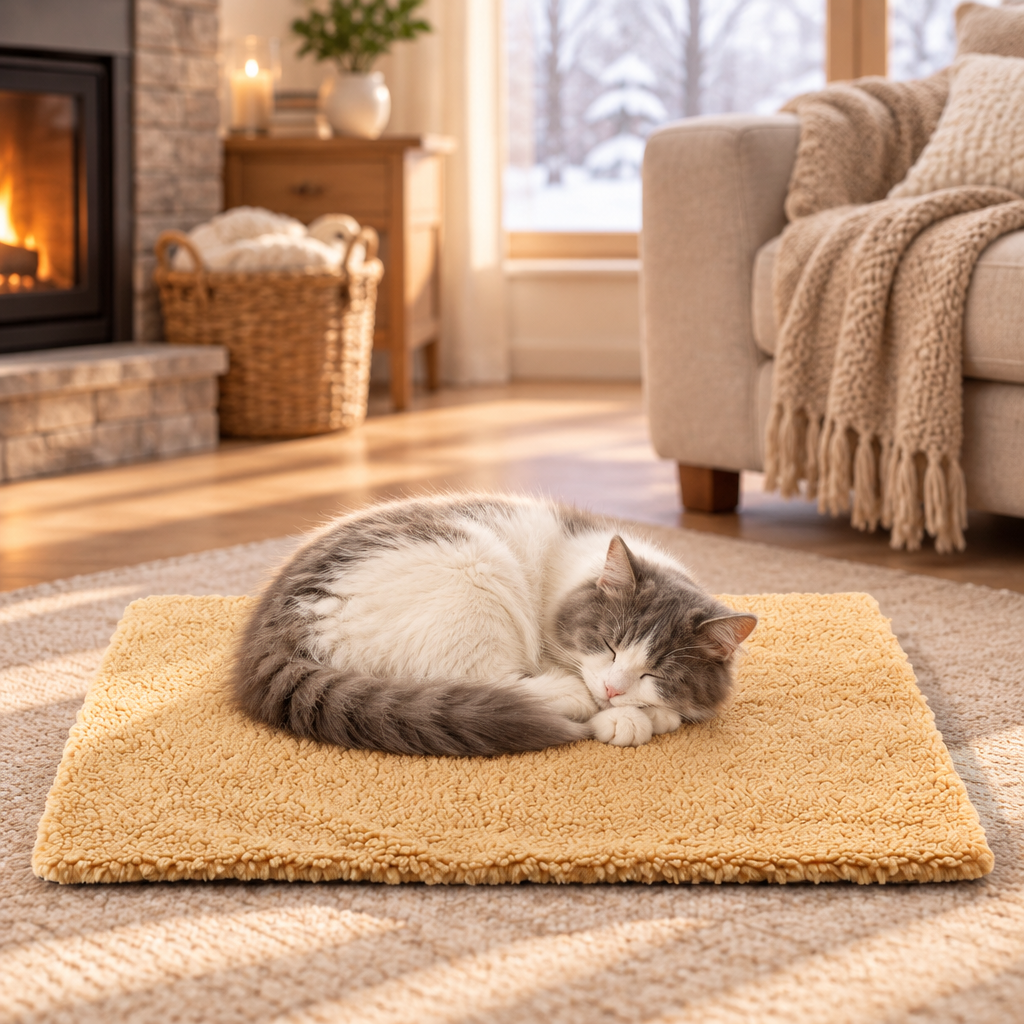 Cat and Dog Heating Pad with a cat asleep