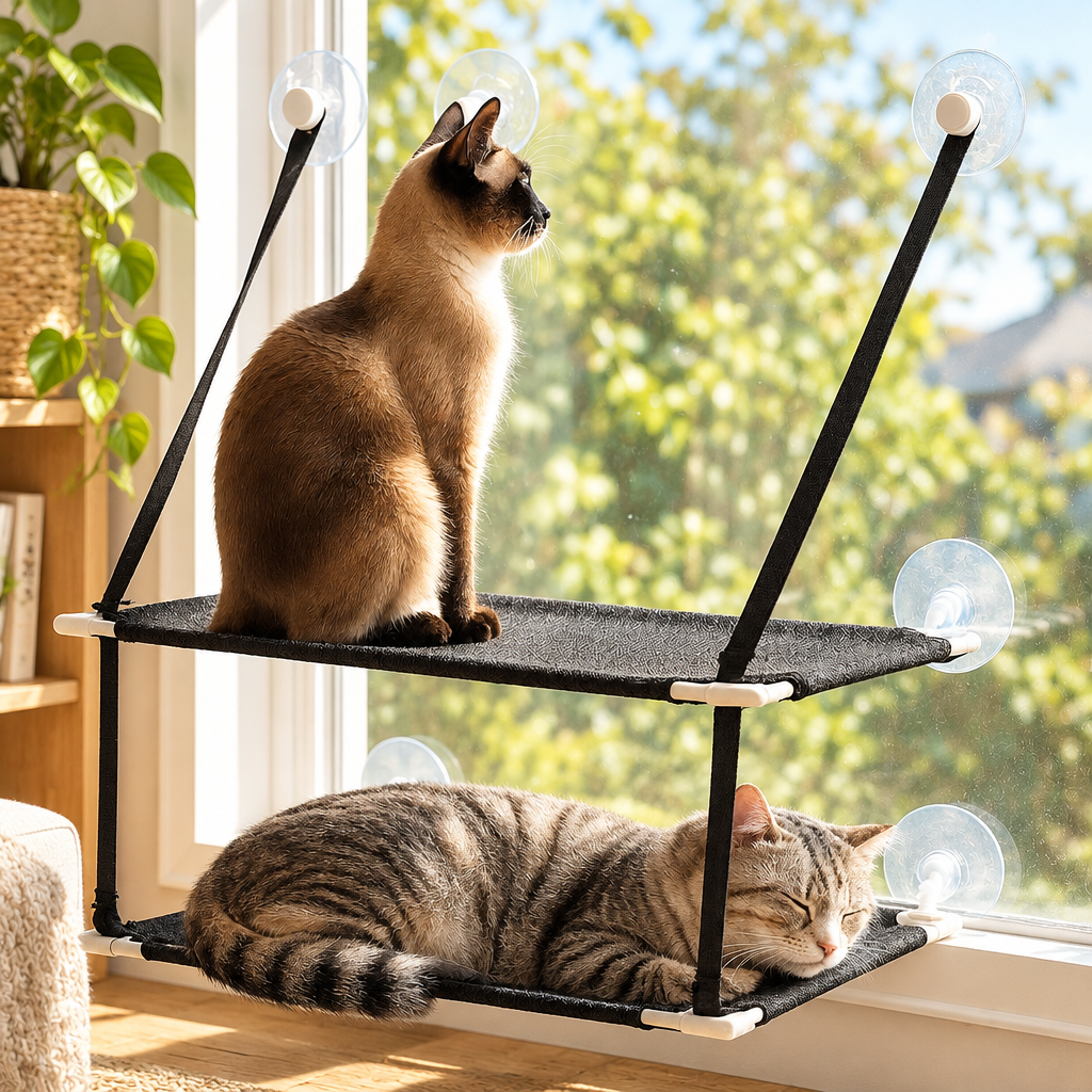 Cat Window Perch Hammock with a cat lounging