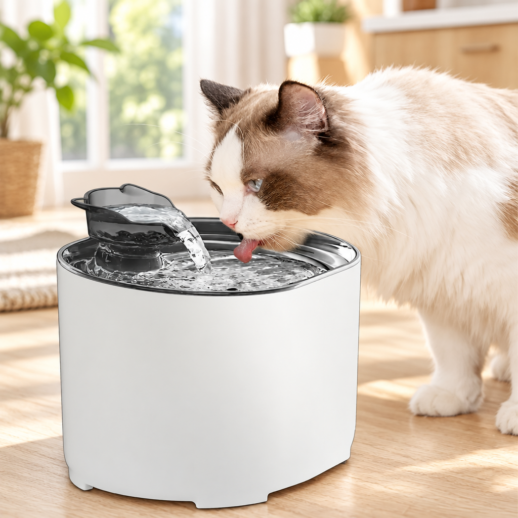 Cat Water Fountain with a cat drinking
